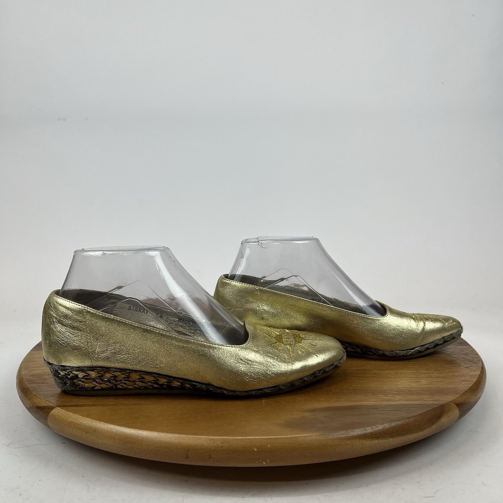 Womens Bally Vintage Starry Metallic Gold Leather Mini Wedge Shoes Size‎ EU 36